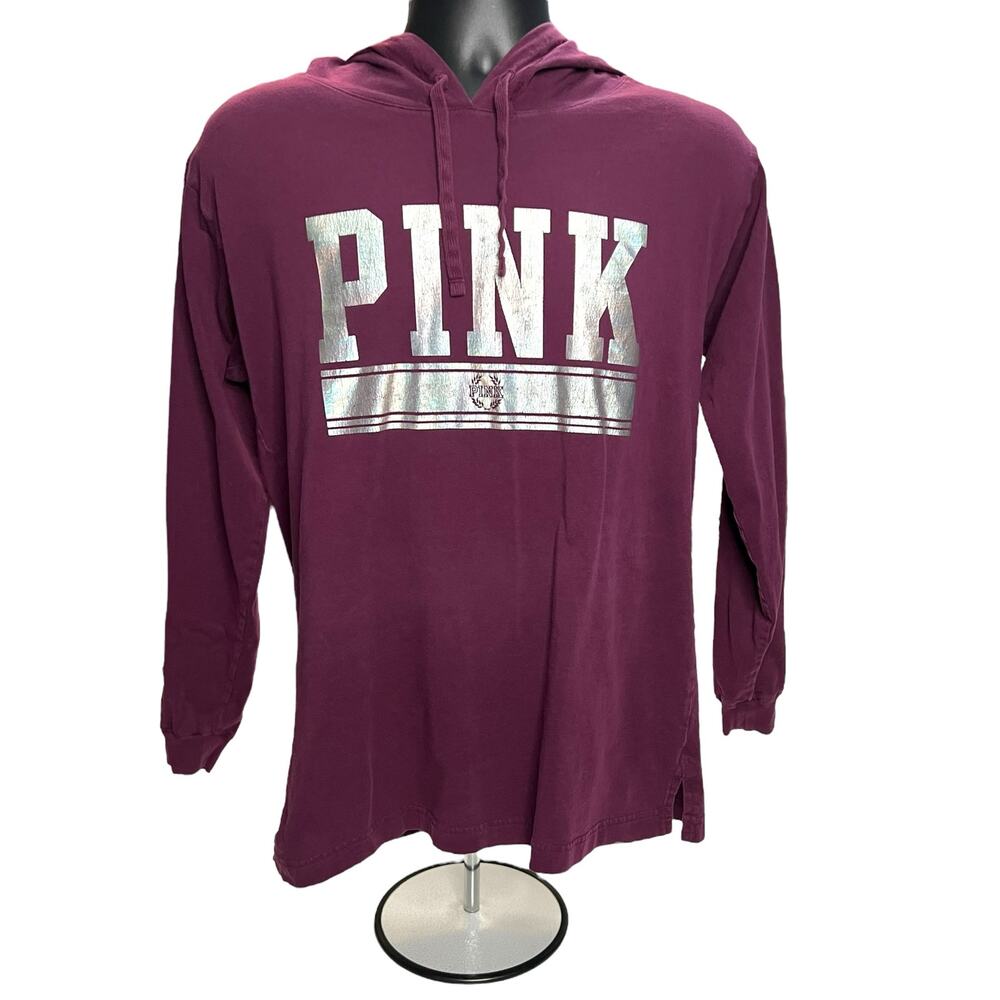 Victoria’s Secret PINK Pullover Hoodie – Burgundy – Women’s Small - Silver Logo